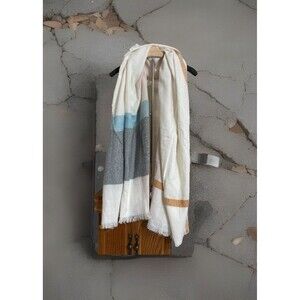 LC Lauren Conrad Blanket Scarf Shawl Fringe Soft Blue Gray Brown 76" x 29"